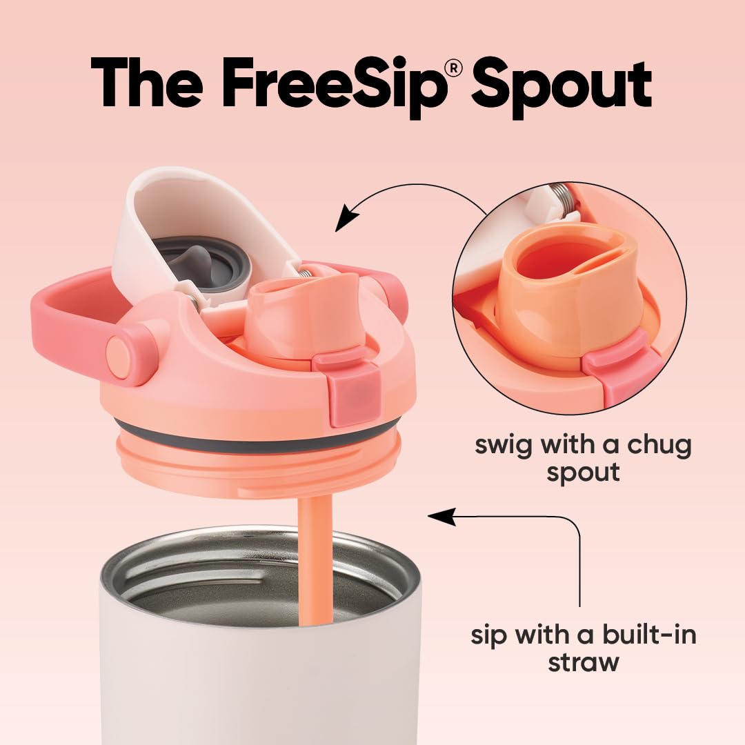 18 oz Kids Stainless Steel Water Bottle with Straw and Carry Handle, Double Wall Vacuum Insulated, Leak-Proof Locking Lid, BPA-Free, Yucca