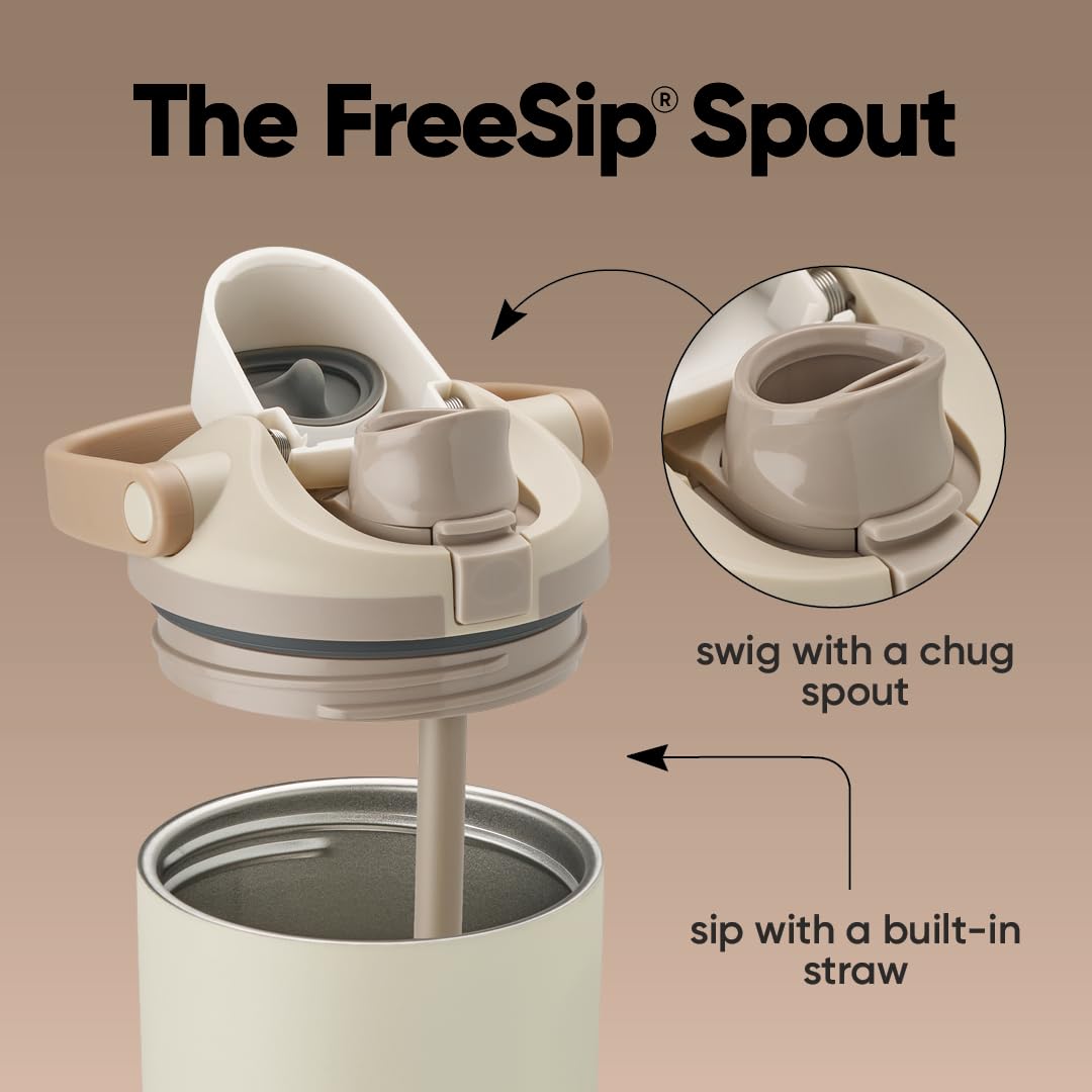 40 oz Insulated Stainless Steel Water Bottle with Two-Way Spout, Built-In Straw, Bucket Handle, BPA-Free, Leak-Proof, Very Very Dark