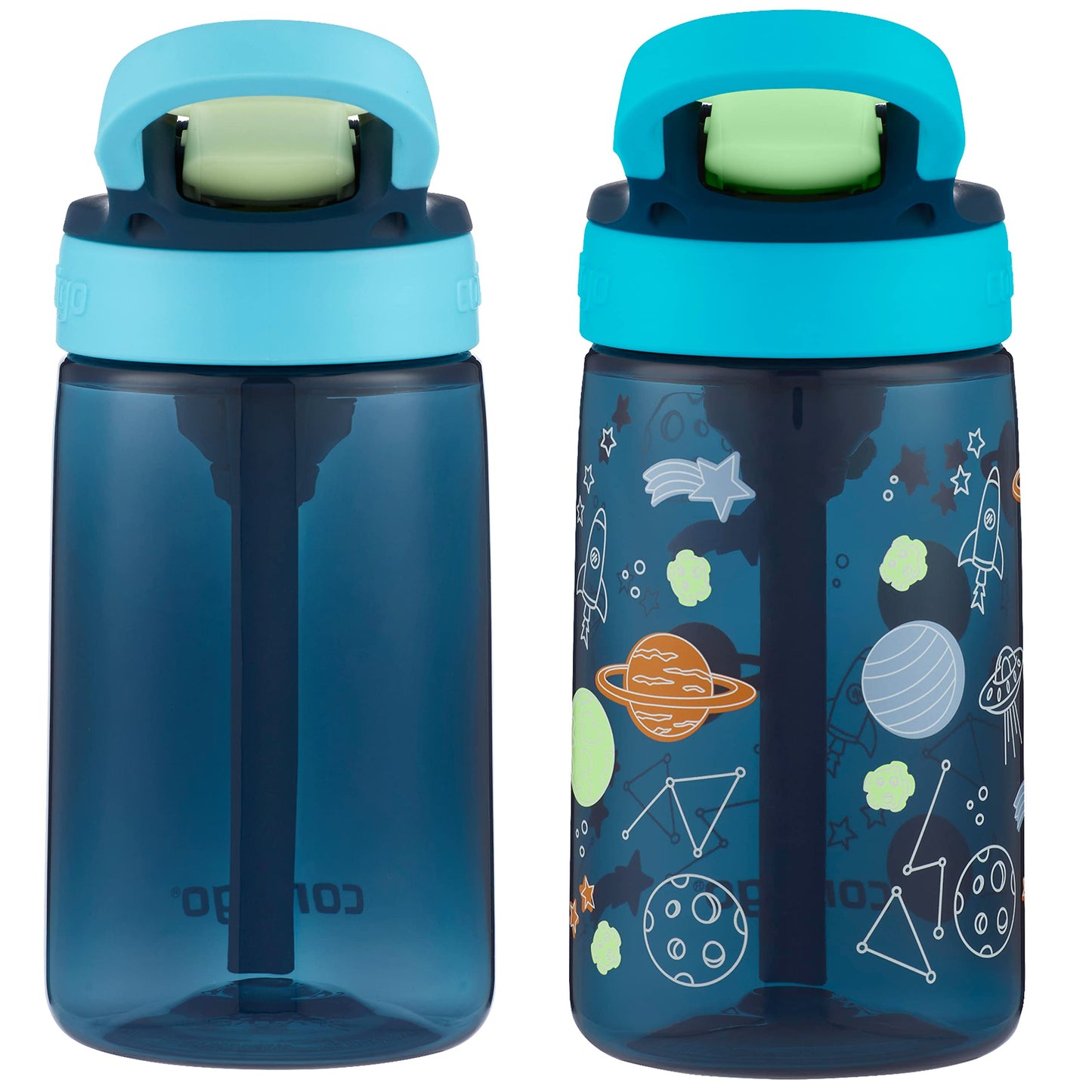 2 Pack 14 oz Contigo Aubrey Kids Water Bottles with Silicone Straw and Spill-Proof Lid, Cheetahs & Toucans
