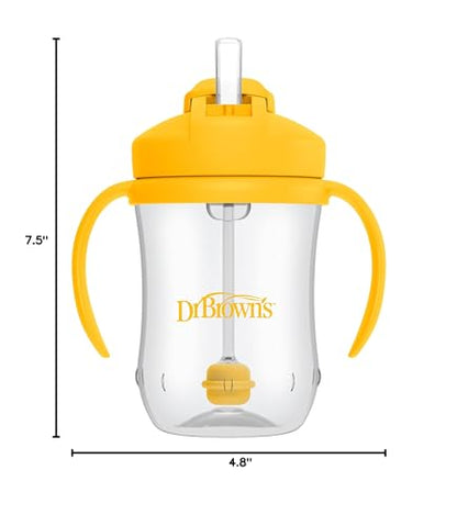 Dr. Brown's Milestones Baby's First Straw Cup – Training Cup with Weighted Straw, 9 oz/270 mL, Vintage Yellow, BPA-Free, for Babies 6 Months+