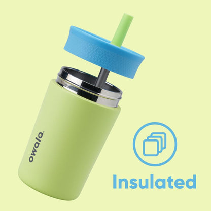 12 oz Owala Kids Stainless Steel Insulated Tumbler with Spill-Resistant Flexible Straw, Easy to Clean, Dishwasher Safe, Blue & Light Green, Turtley Awesome, Travel Water Bottle