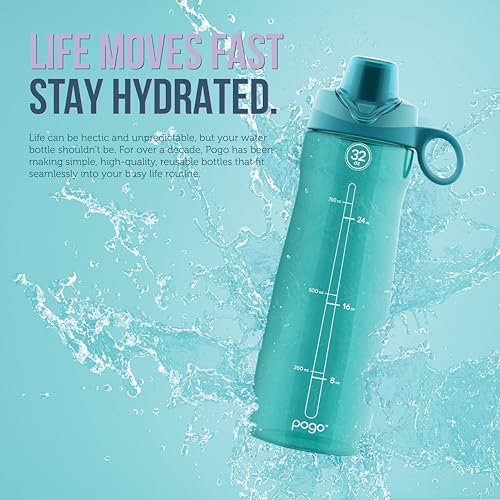Pogo Plastic Water Bottle with Chug Lid and Carry Handle, Reusable, BPA-Free, Dishwasher Safe, Travel, School, Outdoors, Gym, 18 oz, 32 oz, 40 oz, 64 oz
