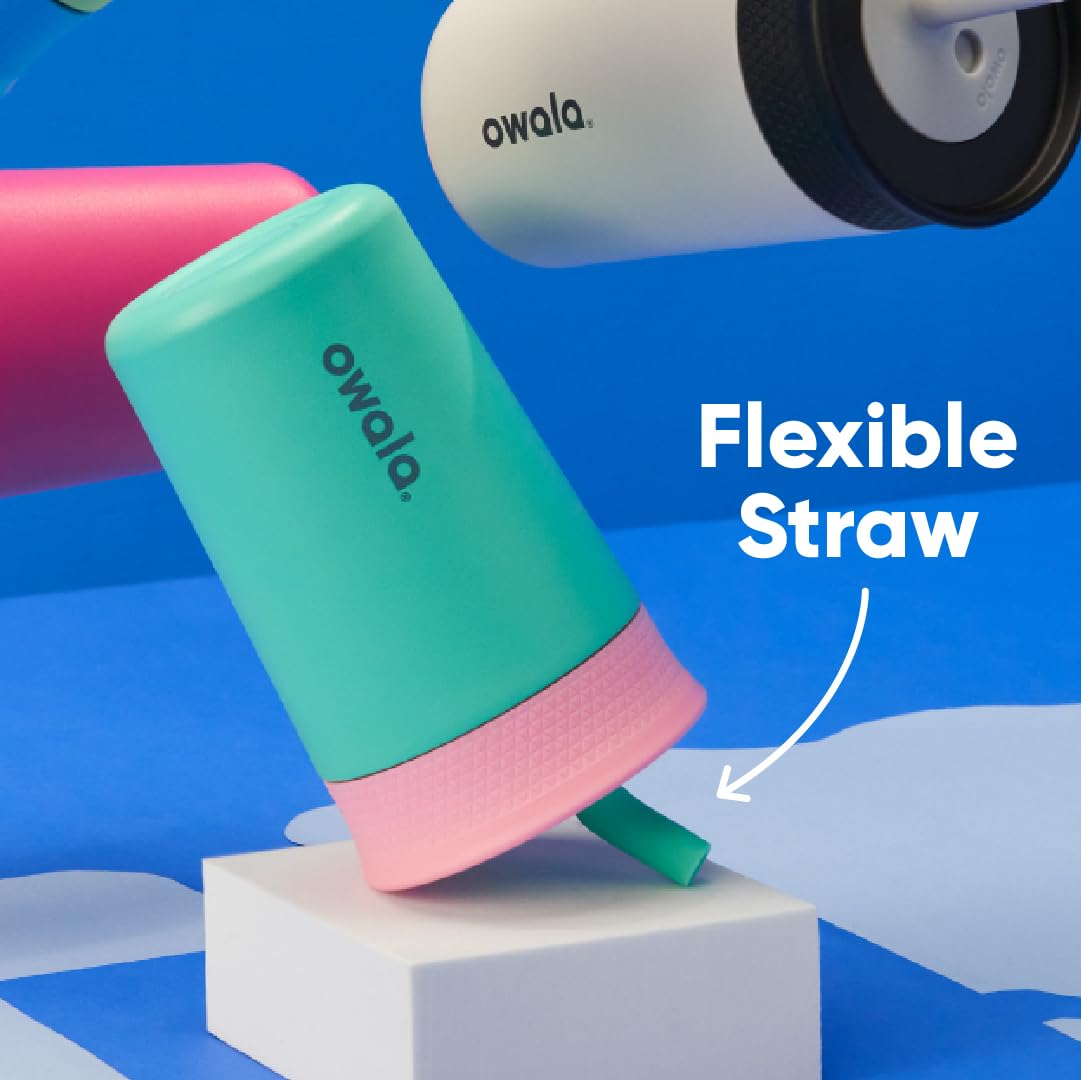 12 oz Owala Kids Stainless Steel Insulated Tumbler with Spill-Resistant Flexible Straw, Easy to Clean, Dishwasher Safe, Navy & Blue, Home Base, Travel Water Bottle