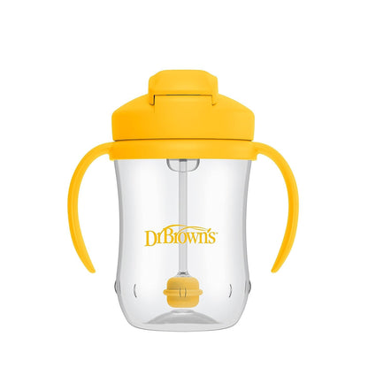 Dr. Brown's Milestones Baby's First Straw Cup – Training Cup with Weighted Straw, 9 oz/270 mL, Vintage Yellow, BPA-Free, for Babies 6 Months+