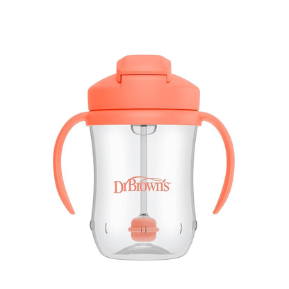 Dr. Brown's Milestones Baby's First Straw Cup – 9 oz/270 mL Training Cup with Weighted Straw, BPA-Free, Coral, for Babies 6 Months+