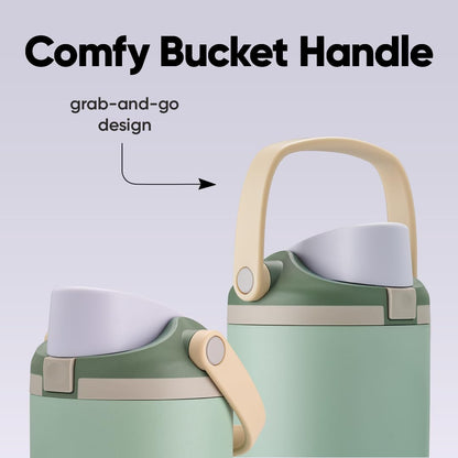 40 oz Insulated Stainless Steel Water Bottle with Two-Way Spout, Built-In Straw, Bucket Handle, BPA-Free, Leak-Proof, Putting Green