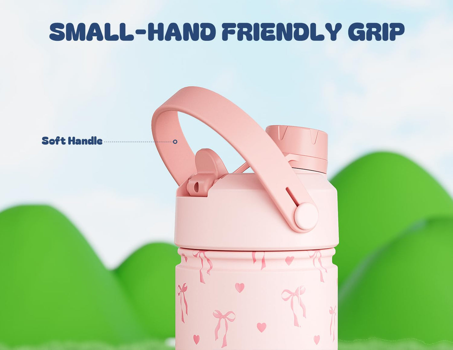 12 oz Kids Insulated Stainless Steel Water Bottle for Girls, Leak-Proof, BPA-Free, Straw Spout Lid, Cold 24H, Sunny Dreams, with Carrier Bag for School, Trip, Camping