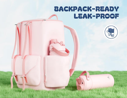 12 oz Kids Insulated Stainless Steel Water Bottle, 2-in-1 Straw Spout, Leak-Proof, BPA-Free, Cold 24H, Easy Carry, Pink Confetti, School, Sports, Camping Gift