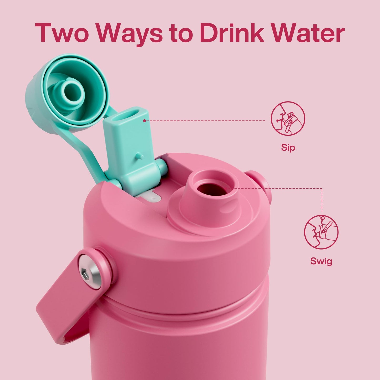 40 oz Insulated Stainless Steel Water Bottle with Two-Way Spout, Built-In Straw, Bucket Handle, BPA-Free, Leak-Proof, E