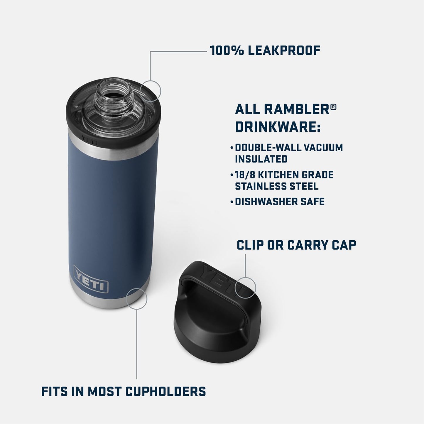 18 oz YETI Rambler Stainless Steel Bottle, Vacuum Insulated, Leak-Proof with Chug Cap, Black