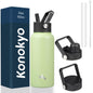32 oz Stainless Steel Insulated Water Bottle with 3 Lids, Reusable Sports Bottle, Double Wall Vacuum Flask, Macaron Green