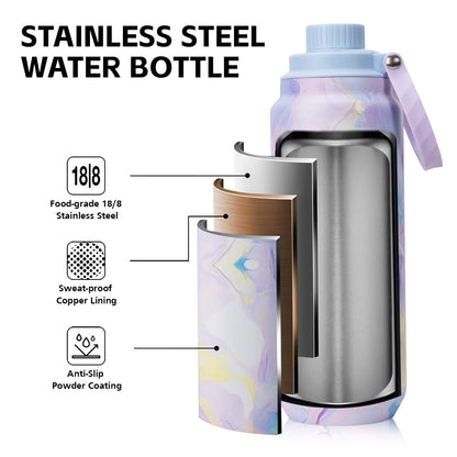 24 oz Greylock Insulated Stainless Steel Water Bottle with Straw Lid, Leak-Proof, Vacuum Flask, Keeps Cold & Hot 24H, Carry Handle, Silicone Spout, BPA-Free, Purple, Gym, Hiking, Travel