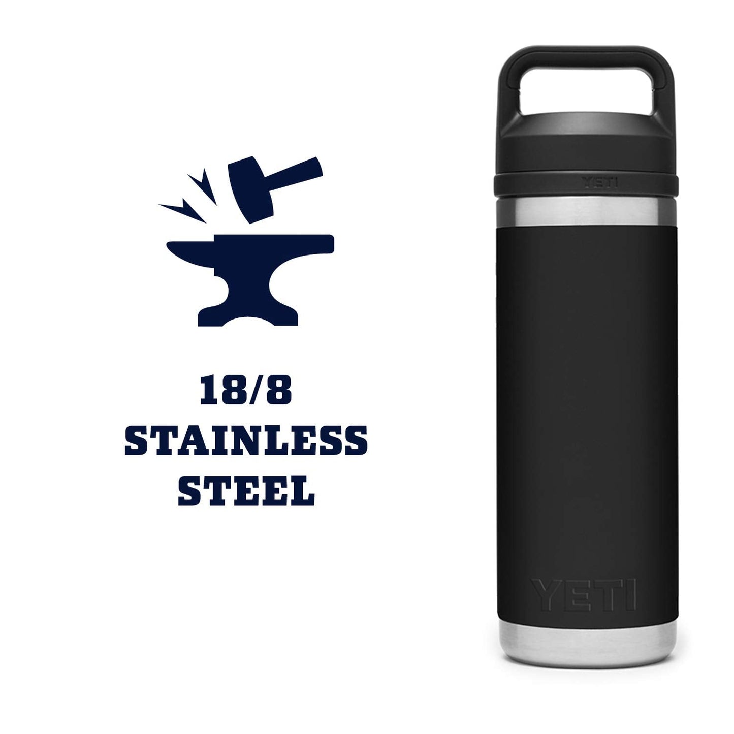 18 oz YETI Rambler Stainless Steel Bottle, Vacuum Insulated, Leak-Proof with Chug Cap, Black