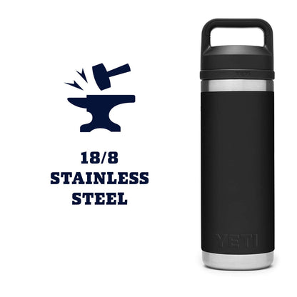 18 oz YETI Rambler Stainless Steel Bottle, Vacuum Insulated, Leak-Proof with Chug Cap, Black