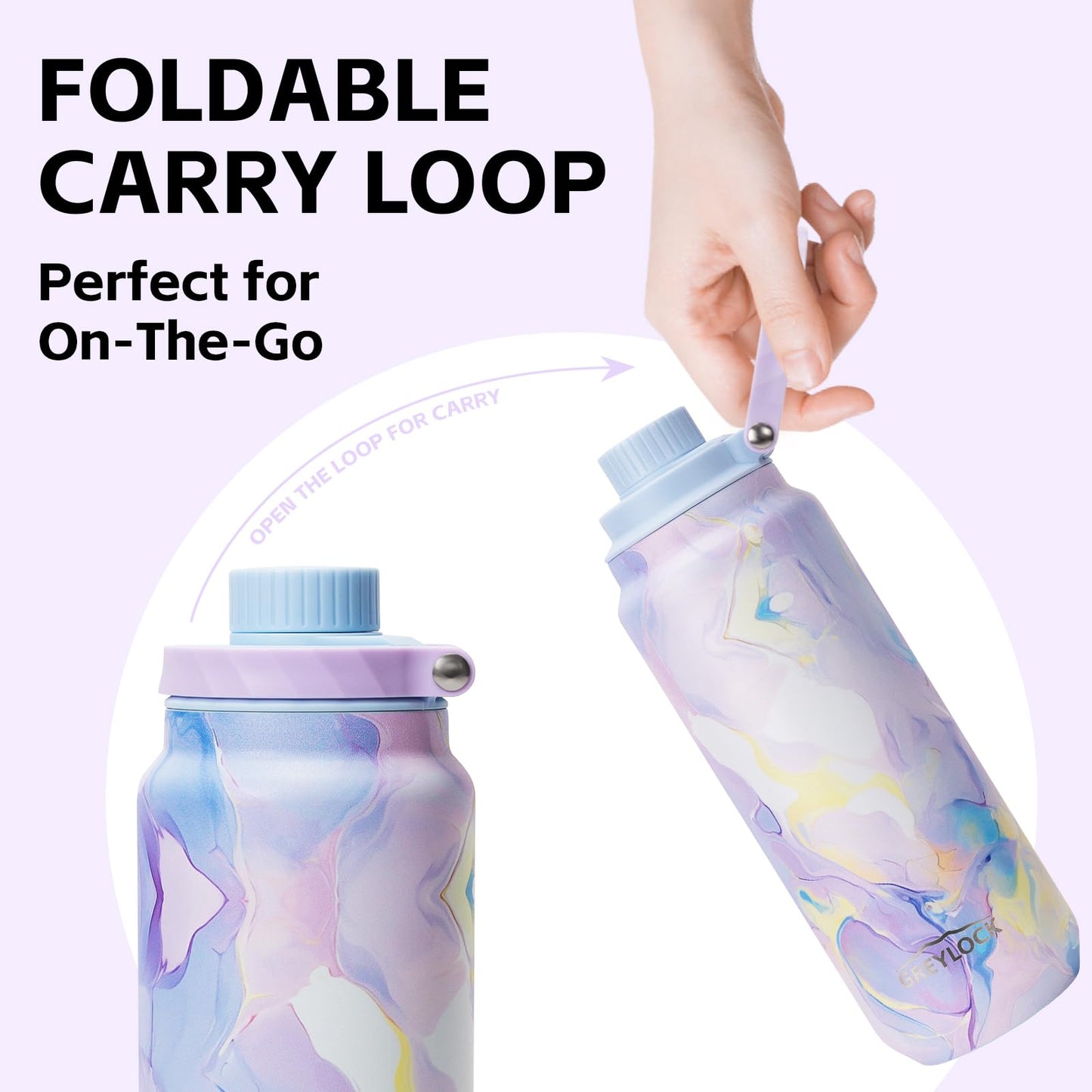 24 oz Greylock Insulated Stainless Steel Water Bottle with Straw Lid, Leak-Proof, Vacuum Flask, Keeps Cold & Hot 24H, Carry Handle, Silicone Spout, BPA-Free, Purple, Gym, Hiking, Travel