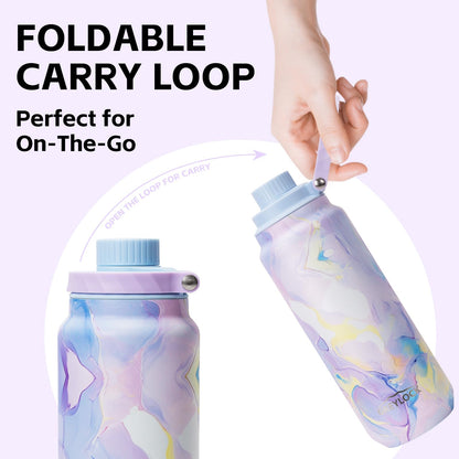 24 oz Greylock Insulated Stainless Steel Water Bottle with Straw Lid, Leak-Proof, Vacuum Flask, Keeps Cold & Hot 24H, Carry Handle, Silicone Spout, BPA-Free, Purple, Gym, Hiking, Travel