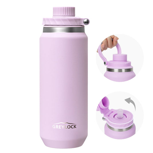 20 oz Greylock Insulated Stainless Steel Water Bottle with Straw Lid, Foldable Handle, Leak-Proof, Double-Wall Vacuum Insulation, Keeps Cold 24H, Lilac