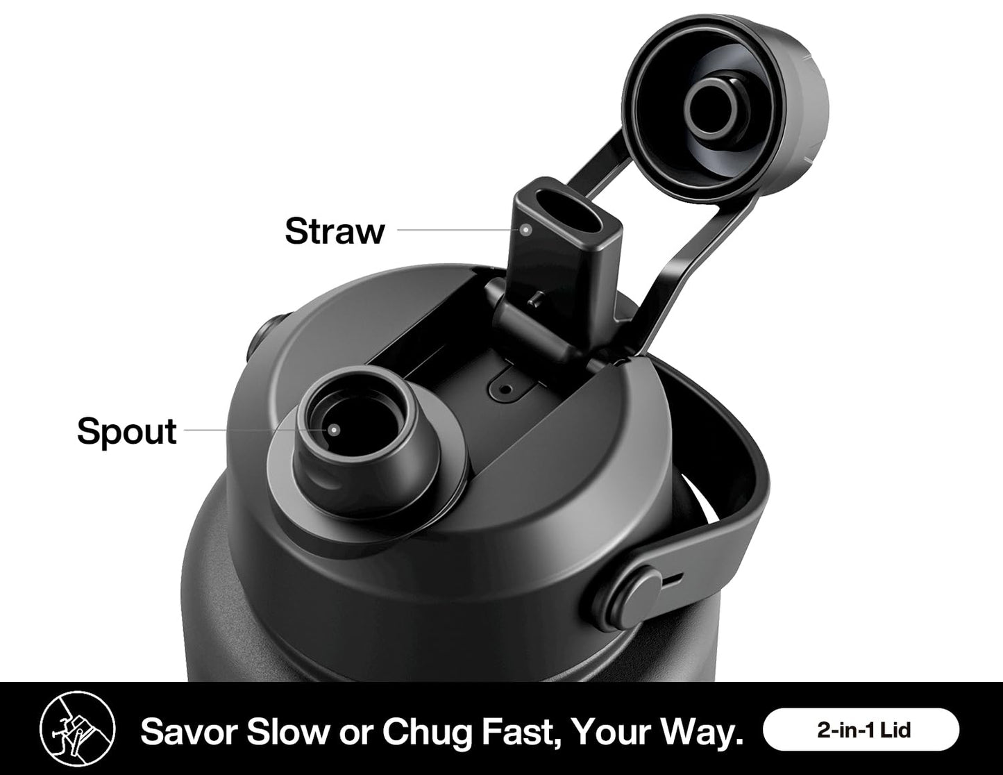 26 oz Insulated Stainless Steel Water Bottle with 2-in-1 Straw and Spout Lid, Leak-Proof, Cold 24H for Sports, Travel, School, Dark Knight