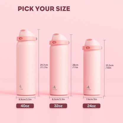 24 oz Insulated Stainless Steel Water Bottle for Outdoors, Push-Button Spout & Quick-Flip Straw, Leak-Proof, Cold 24H, Car Cup Holder Friendly, Midnight Black, Travel, Hiking, School