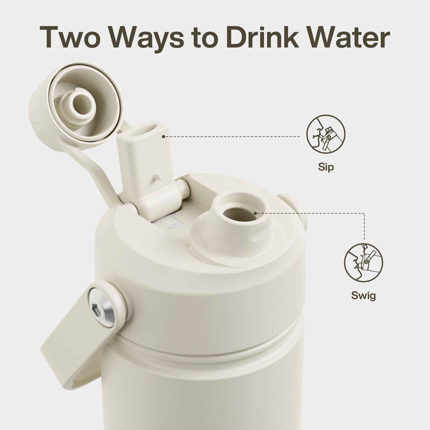 40 oz Insulated Stainless Steel Water Bottle with Two-Way Spout, Built-In Straw, Bucket Handle, BPA-Free, Leak-Proof, Lightly Toasted