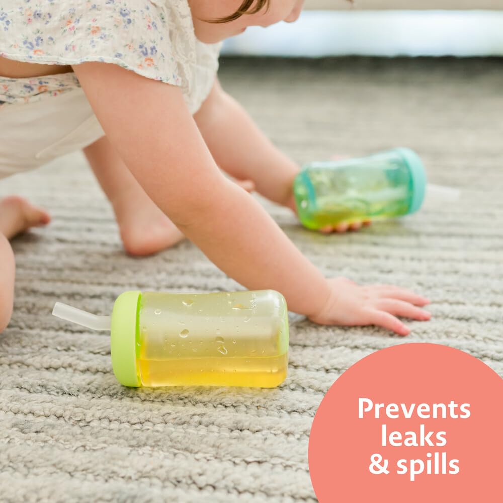 3 Pack 7 oz The First Years Squeeze & Sip Toddler Straw Cups, Squeezable Transition Sippy Cups with Silicone Straw, Ages 6 Months+