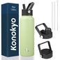 40 oz Stainless Steel Insulated Water Bottle with 3 Lids, Reusable Sports Bottle, Double Wall Vacuum Flask, Macaron Green
