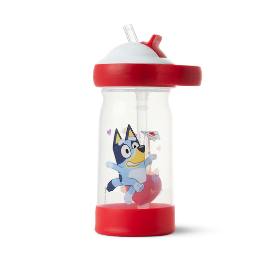 The First Years Bluey Sip & See Valentines Day Cup - Spill Proof Toddler Water Bottle with Floating Charm - Bluey Kids Cups with DropGuard - Toddler and Kids Valentines Day Gifts - 12 Ounces