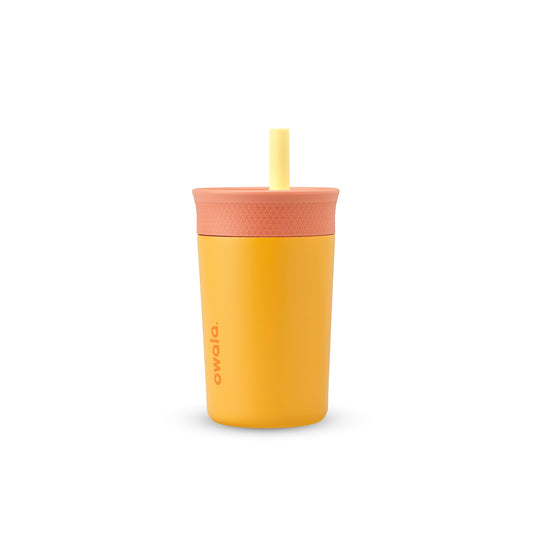 12 oz Owala Kids Stainless Steel Insulated Tumbler with Spill-Resistant Flexible Straw, Easy to Clean, Dishwasher Safe, Peach & Yellow, Picnic, Travel Water Bottle