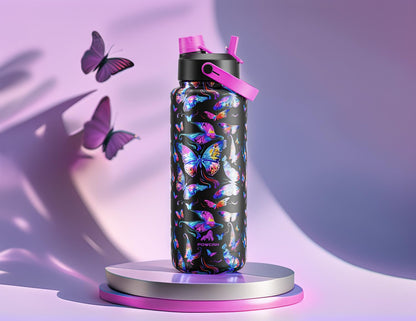 26 oz Insulated Stainless Steel Water Bottle with 2-in-1 Straw and Spout Lid, Leak-Proof, Cold 24H for Sports, Travel, School, Dark Knight