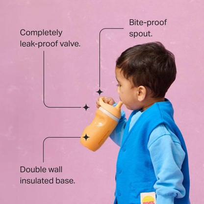 18 oz Triple-Insulated Stainless Steel Water Bottle with 3 Lids, BPA-Free, Keeps Cold 24H, Peach