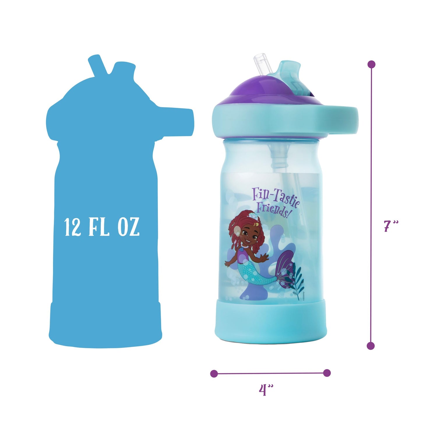 The First Years Disney Ariel Toddler Water Bottle - Spill Proof Disney Princess Water Bottles with Protective DropGuard - Disney Gifts for Toddlers - 12 Oz - Ages 2 Years and Up