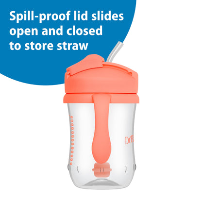 Dr. Brown's Milestones Baby's First Straw Cup – 9 oz/270 mL Training Cup with Weighted Straw, BPA-Free, Coral, for Babies 6 Months+