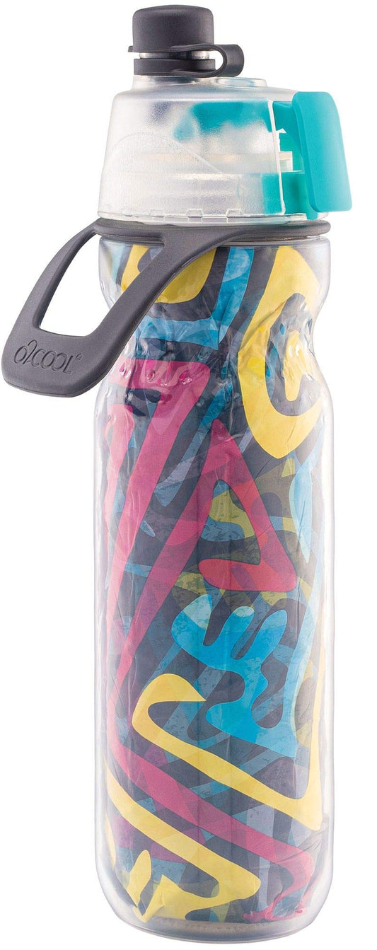 O2COOL Mist 'N Sip Misting Water Bottle 2-in-1 Mist And Sip Function With No Leak Pull Top Spout Reusable Sports Water Bottle - 20 oz (Artist)
