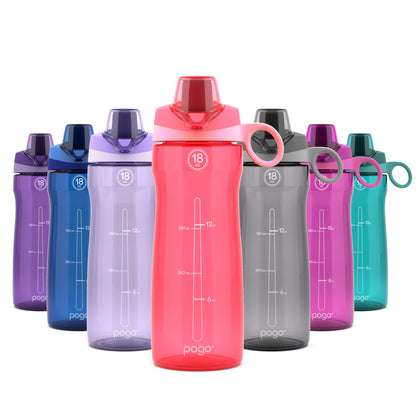 Pogo Plastic Water Bottle with Chug Lid and Carry Handle, Reusable, BPA-Free, Dishwasher Safe, Travel, School, Outdoors, Gym, 18 oz, 32 oz, 40 oz, 64 oz