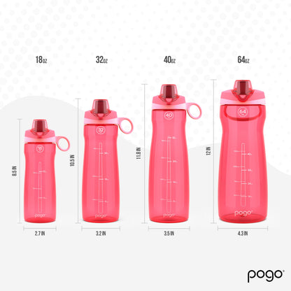 Pogo Plastic Water Bottle with Chug Lid and Carry Handle, Reusable, BPA-Free, Dishwasher Safe, Travel, School, Outdoors, Gym, 18 oz, 32 oz, 40 oz, 64 oz