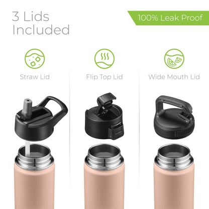 40 oz Triple-Insulated Stainless Steel Water Bottle with 3 Lids, BPA-Free, Keeps Cold 24H, Sustainable Metal for Hiking & Biking