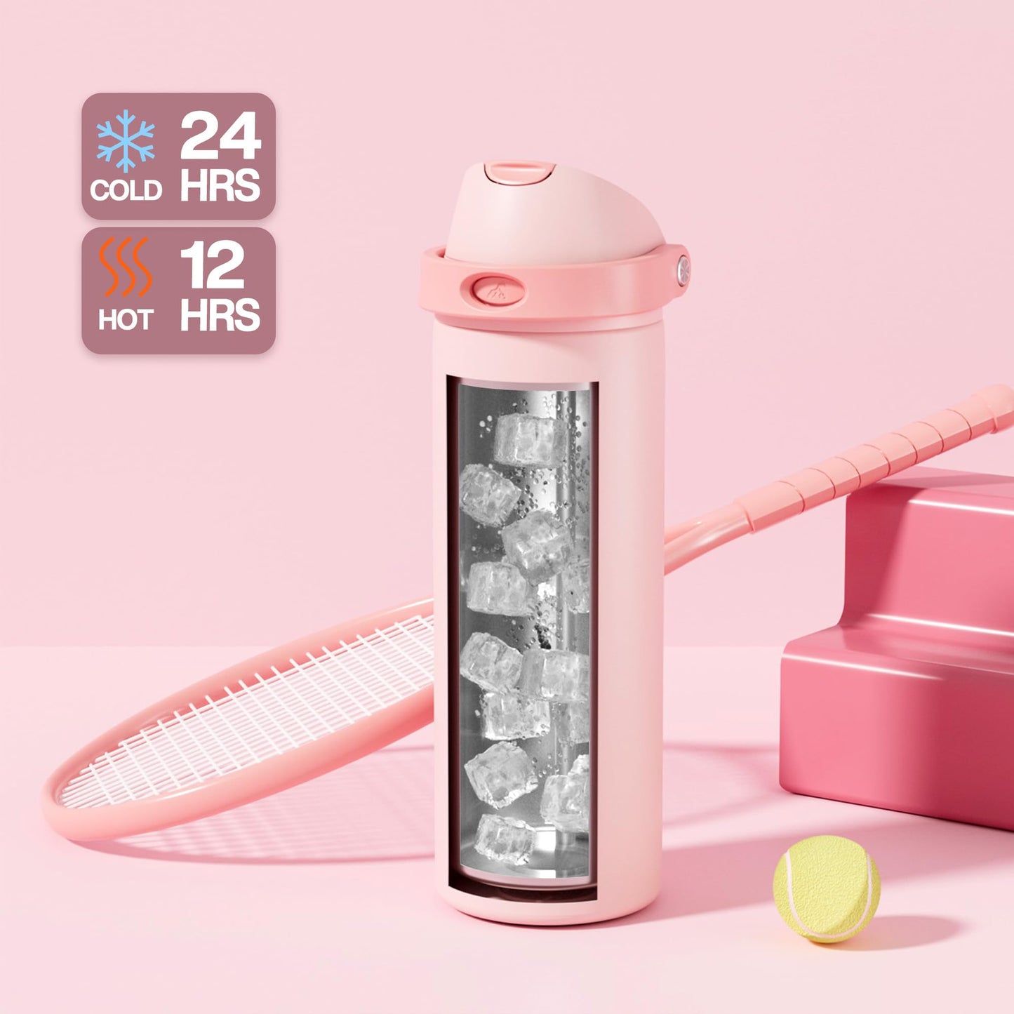 24 oz Insulated Stainless Steel Water Bottle for Outdoors, Push-Button Spout & Quick-Flip Straw, Leak-Proof, Cold 24H, Car Cup Holder Friendly, Midnight Black, Travel, Hiking, School