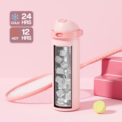 24 oz Insulated Stainless Steel Water Bottle for Outdoors, Push-Button Spout & Quick-Flip Straw, Leak-Proof, Cold 24H, Car Cup Holder Friendly, Midnight Black, Travel, Hiking, School