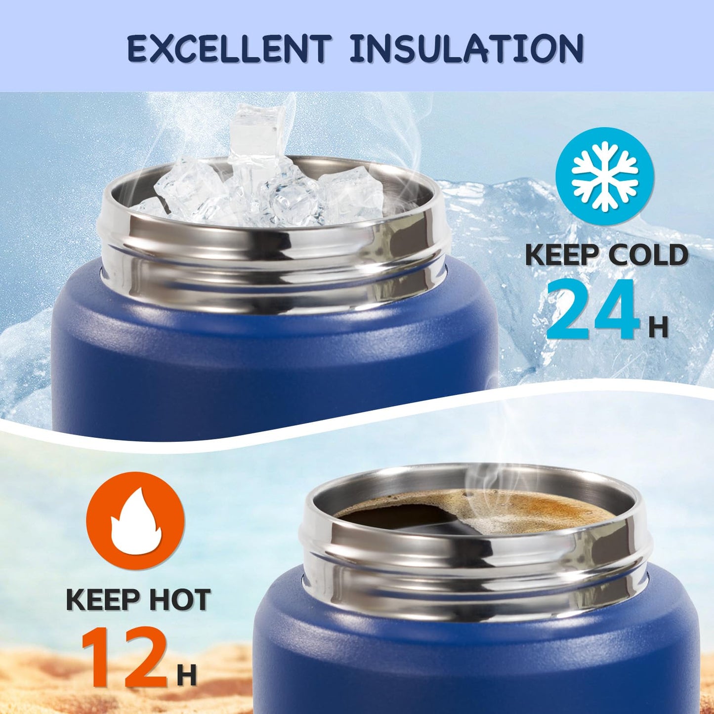 12 oz Kerilyn Kids Stainless Steel Insulated Water Bottle with Straw, Leak-Proof, BPA-Free, Blue, School Toddler Cup for Boys & Girls