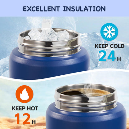 12 oz Kerilyn Kids Stainless Steel Insulated Water Bottle with Straw, Leak-Proof, BPA-Free, Blue, School Toddler Cup for Boys & Girls