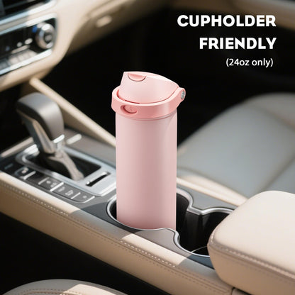 24 oz Insulated Stainless Steel Water Bottle for Outdoors, Push-Button Spout & Quick-Flip Straw, Leak-Proof, Cold 24H, Car Cup Holder Friendly, Midnight Black, Travel, Hiking, School