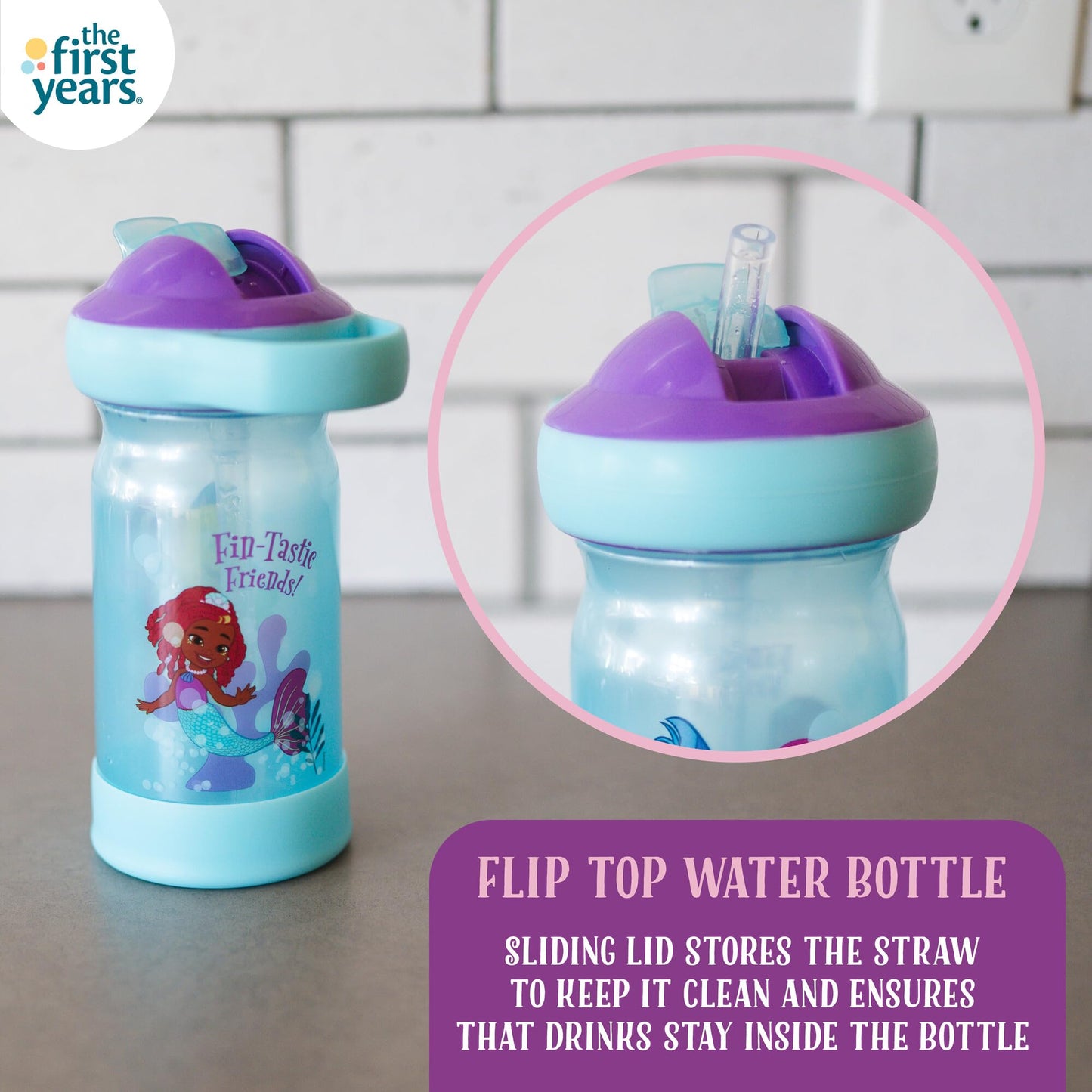 The First Years Disney Ariel Toddler Water Bottle - Spill Proof Disney Princess Water Bottles with Protective DropGuard - Disney Gifts for Toddlers - 12 Oz - Ages 2 Years and Up