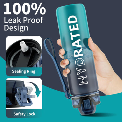 32 oz Motivational Water Bottle with Straw, Time Marker, BPA-Free Tritan, 1L Leak-Proof Sports Bottle with Carry Strap for Women, Gym, Fitness, Outdoor