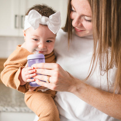 3 Pack 7 oz The First Years Squeeze & Sip Toddler Straw Cups, Squeezable Transition Sippy Cups with Silicone Straw, Pink, Purple, Blue, Ages 6 Months+