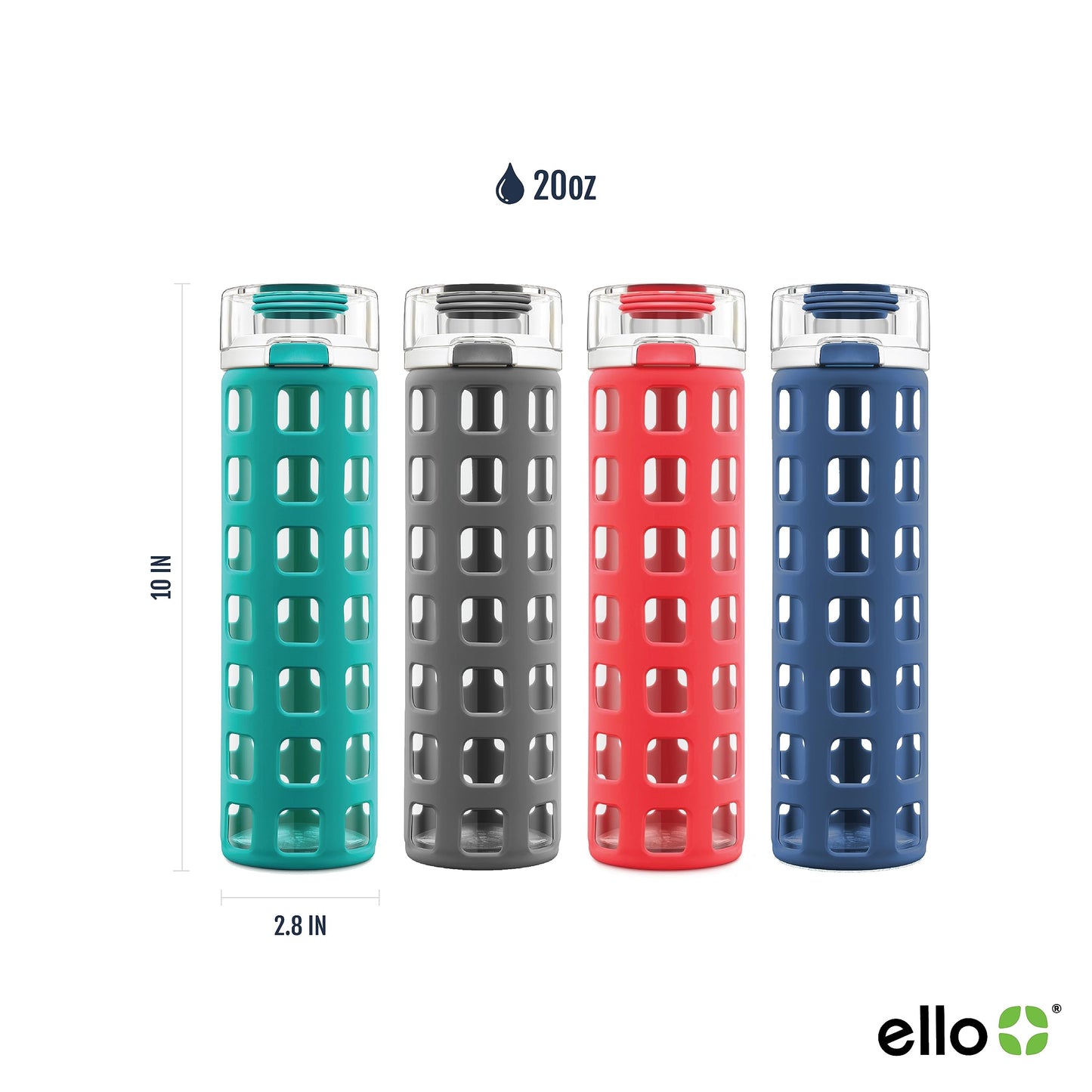 20 oz Ello Syndicate Glass Water Bottle with One-Touch Flip Lid, Grey