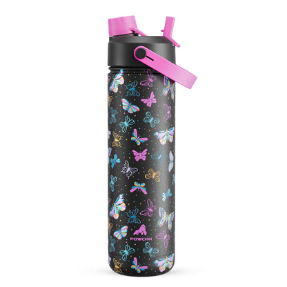 26 oz Insulated Stainless Steel Water Bottle with 2-in-1 Straw and Spout Lid, Leak-Proof, Cold 24H for Sports, Travel, School, Cotton Candy
