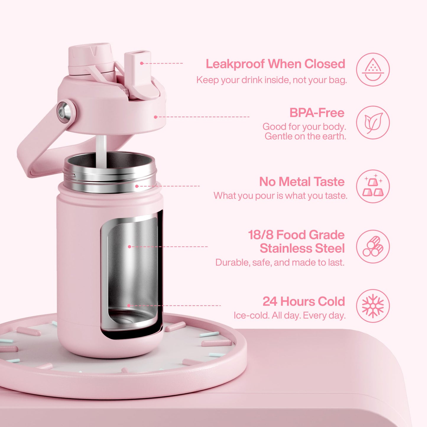 40 oz Insulated Stainless Steel Water Bottle with Two-Way Spout, Built-In Straw, Bucket Handle, BPA-Free, Leak-Proof, Daybreak