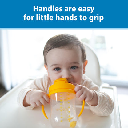 Dr. Brown's Milestones Baby's First Straw Cup – 2 Pack Training Cups with Weighted Straw, 9 oz/270 mL Each, Dark Blue & Vintage Yellow, BPA-Free, for Babies 6 Months+