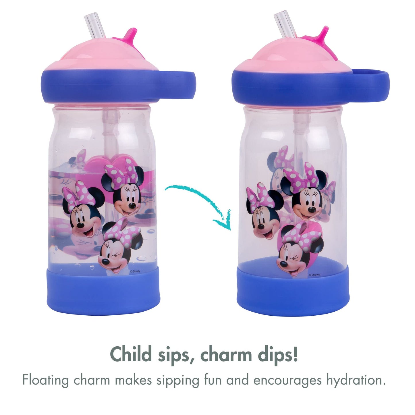 The First Years Disney Minnie Mouse Sip & See Kids Water Bottle – 12 oz Spill-Proof Toddler Cup