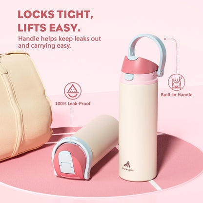 24 oz Insulated Stainless Steel Vacuum Water Bottle for Office, Spill-Proof Straw Lid, Lightweight, Double Walled, BPA-Free, Mint Green, College, Travel, Sports, Daily Use, Gift